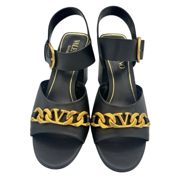 NEW Valentino VLogo Chain Block Heel 85mm Sandals Black Noir Size 10 - Picture 4 of 13